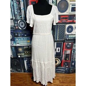 White Eyelet Maxi Dress Boho Festival Cottagecore Summer Easter Wedding Size XL